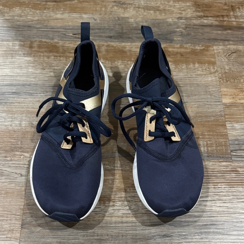 Navy Blue and Gold Athletic Sneakers